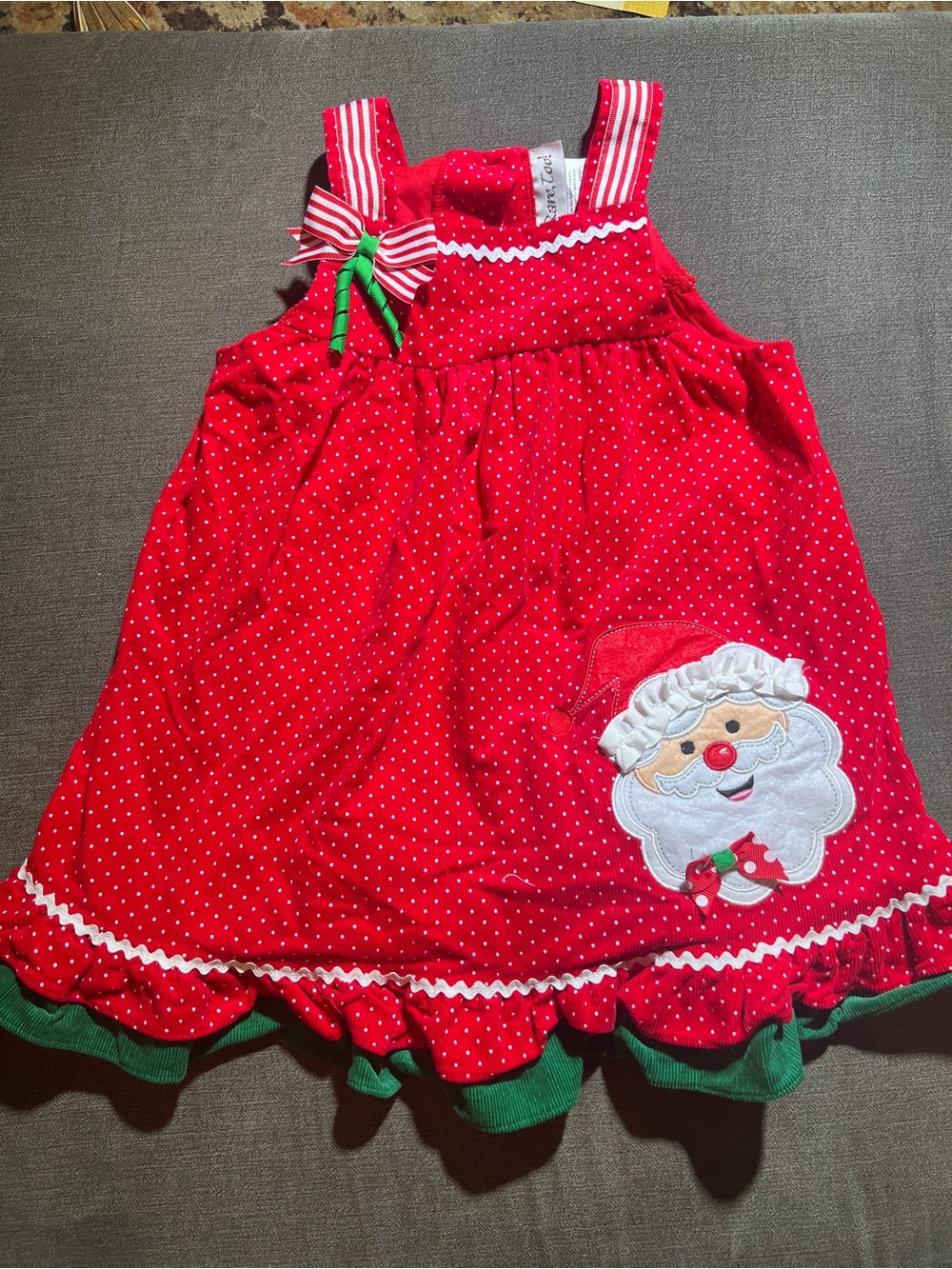 Red Santa Applique Girls Holiday Dress - Kids Costume